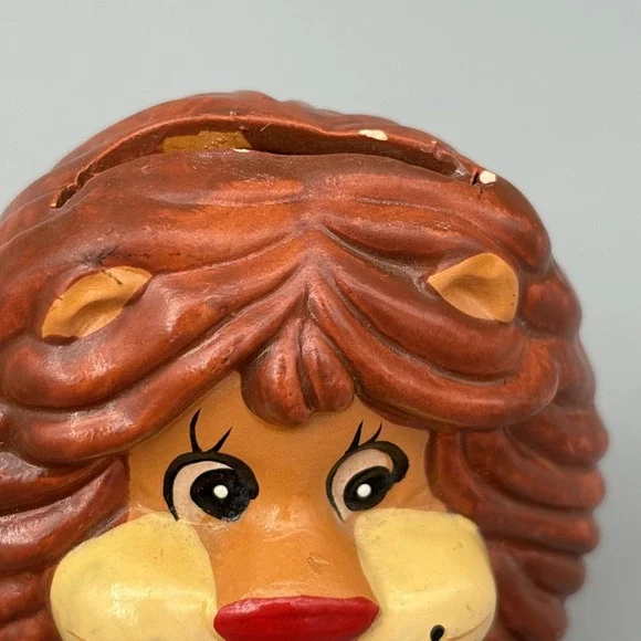 Vintage Coin Bank, Lion In A Cage "Please Feed Me" Ceramic Bank, 5" 80's  Taiwan - Picture 13 of 16
